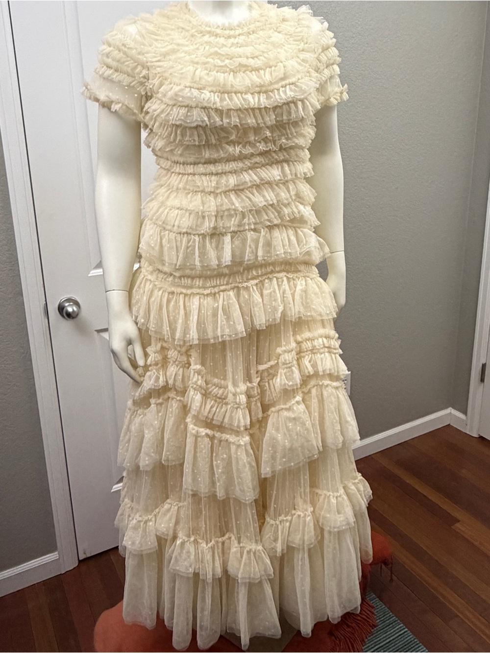 Needle & Thread Cream Ruffled Tulle Tiered Maxi Dress - Size 14